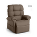 The Journey Perfect Sleep Recliner & Lift Chair with Heat is a luxurious brown recliner featuring puffy armrests and backrest. Deluxe 2 zone is subtly inscribed, offering therapeutic heat, massage, and a powered reclining mechanism for ultimate relaxation.