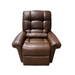 The Journey Perfect Sleep Recliner & Lift Chair with Heat offers ultimate relaxation, featuring plush brown leather upholstery, a matching headrest, powered recliner mechanism, wide armrests, and a padded seat for comfort and convenience.