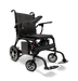The ComfyGo Phoenix Carbon Fiber Electric Wheelchair is a sleek, lightweight, and versatile design. It features large rear wheels, smaller front ones, a right armrest joystick control, cushioned seat, and footrests.