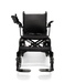 The ComfyGo Phoenix Carbon Fiber Electric Wheelchair is a lightweight, black chair with mesh upholstery and joystick control on the right armrest. It has folding capabilities, dual footrests, small front wheels, and larger rear wheels for stability.