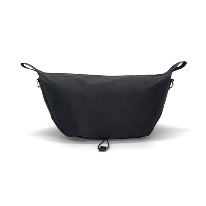 A minimalist black Pocket Bag For ByAcre Carbon Fiber Rollators features a simple rectangular shape, two end loops, and a bottom center strap—an ideal mobility accessory for rollators—shown against a white background.