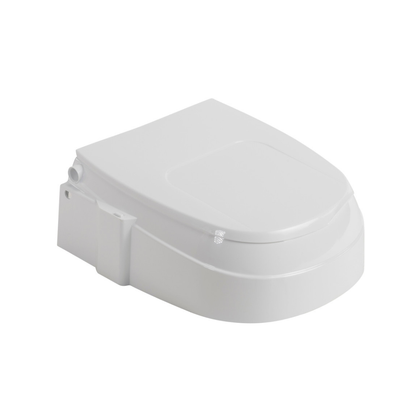 The Drive PreserveTech™ Universal Raised Toilet Seat with Arms is a modern, white seat featuring adjustable height and supportive arms for added comfort and accessibility.
