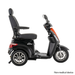 Side view of a black Pride Baja® Raptor® 2 Bariatric 3-Wheel Scooter featuring a high back seat, armrests, full suspension, and three wheels. “Non-medical device” is displayed in the bottom right corner.