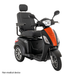 The Pride Baja® Raptor® 2 Bariatric 3-Wheel Scooter features a black seat with headrest, armrests, red and black LED-lit body, and large wheels—perfect for outdoor mobility. Marked as a non-medical device in the corner.