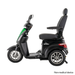 The Pride Baja® Raptor® 2 Bariatric 3-Wheel Scooter features a black and green design, full suspension, high back seat, and armrests. Shown side-on against a white background with Non-medical device text in the corner.