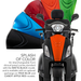 The Pride Baja® Raptor® 2 Bariatric 3-Wheel Scooter features interchangeable front panels in orange, matte black (included), blue, and candy apple red (optional), plus vibrant LED lighting for a customizable style.