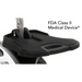The black footplate attachment for the Pride Mobility Jazzy Air®2 Powerchair provides a flat surface with an edge. Displayed on a white background, it reads FDA Class II Medical Device, ensuring safety and improved mobility.