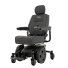 The Pride Mobility Jazzy® EVO 613 Powerchair with ATX Suspension in black offers a padded seat, adjustable headrest, armrests, footrest, right-side joystick control, and smooth rides with Mid-Wheel 6® Technology.