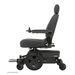 A black Pride Mobility Jazzy® EVO 613 Powerchair with ATX Suspension is shown from the side, featuring a high backrest, cushioned seat, armrests, joystick control, large rear wheels with Mid-Wheel 6® Technology, and visible Jazzy branding near the base.