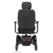 A black Pride Mobility Jazzy® EVO 613 Powerchair with ATX Suspension is shown from the rear, featuring large wheels with Mid-Wheel 6® Technology, armrests, a padded seat with headrest, and red accents at the base.