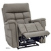 The Pride VivaLift Ultra PLR4955 Recliner with Lift Assist, Heat, and Massage features a cushioned gray design with padded arms, extended footrest, and visible reclining mechanism.