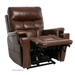The Pride VivaLift Ultra PLR4955 Recliner with Lift Assist, Heat, and Massage is shown in brown leather, partially reclined with the footrest extended for maximum comfort and True-Infinite Positioning.