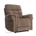 A Pride VivaLift Ultra PLR4955 Recliner with Lift Assist, Heat, and Massage features plush brown upholstery, padded armrests, tufted backrest, True-Infinite Positioning, and an electric control panel on the right arm against a white background.