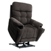 The Pride VivaLift Ultra PLR4955 Recliner with Lift Assist features heat and massage, a built-in lift mechanism for standing assistance, plush dark brown upholstery, wide armrests, true-infinite positioning, and an easy-to-use remote.