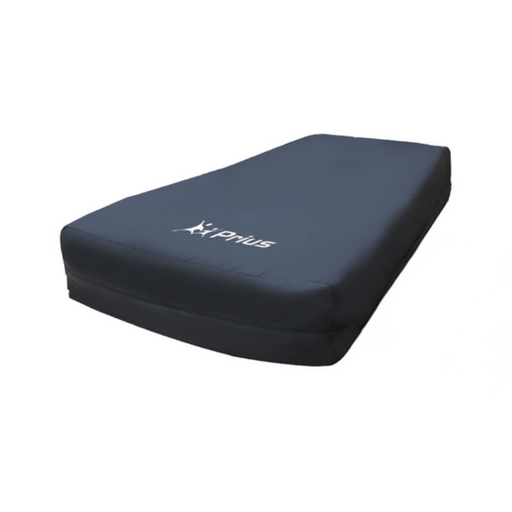 A black Prius Rhythm Multi Mattress System (1,000 lb capacity) with rounded corners and fitted cover displays the white XPRius logo on top. Designed for Low Air Loss comfort, it is shown against a plain white background.