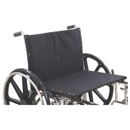 A close-up of the ProBasics K7 Heavy Duty Bariatric Wheelchair with large rear wheels, a black seat and backrest, and a sturdy metal frame, shown empty against a white background.