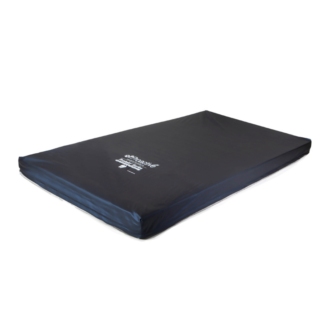 The Proactive Protekt® 600 Bariatric Pressure Redistribution Foam Mattress, black and rectangular with rounded corners and white surface text, is shown on a plain white background—ideal for clinical environments.
