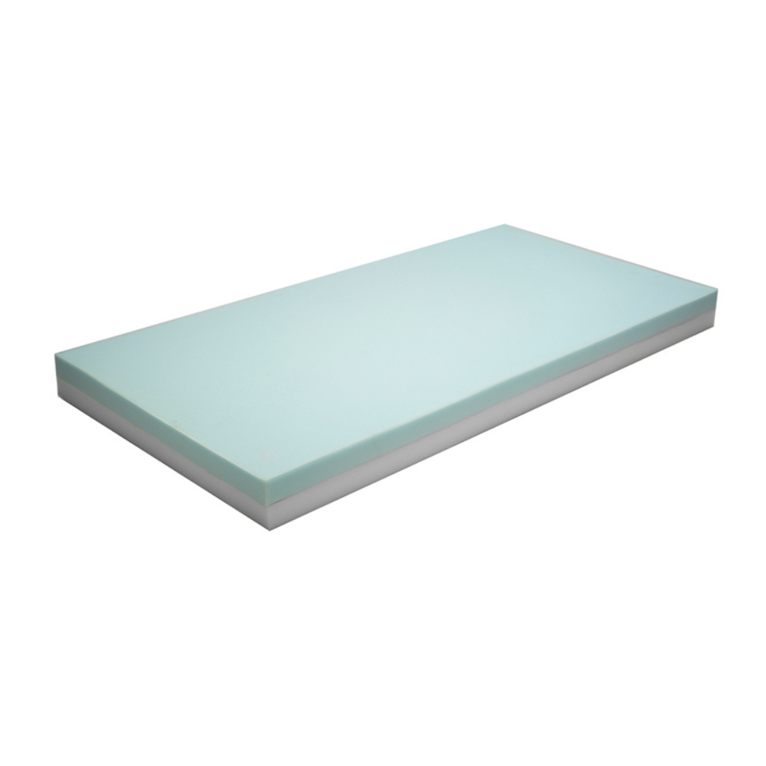 The Proactive Protekt® 600 Bariatric Pressure Redistribution Foam Mattress features a light blue top foam layer and a white bottom, combining comfort and modern style for any bedroom. Displayed against a plain white background.