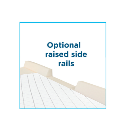 The Proactive Protekt® 600 Bariatric Pressure Redistribution Foam Mattress is shown with two beige raised side rails beneath “Optional raised side rails” in blue text, offering added safety and comfort for your bed.