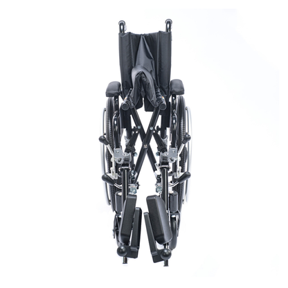 The Proactive Chariot IV XTC Pediatric Wheelchair is shown from the front against a white background, featuring footrests, large side wheels, and top handles. The wheelchair is empty and faces the camera.