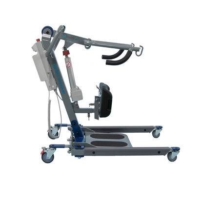 The Proactive Protekt® 500/600 lb Sit-to-Stand Lift features a gray metal frame, padded arm supports, adjustable base, and four wheels, designed for safely lifting and transferring individuals with limited mobility.