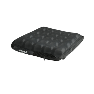 The Protekt® Revel Air Cushion is a black, ergonomic seat cushion featuring advanced air-filled cell technology and a zippered edge for superior comfort and support.