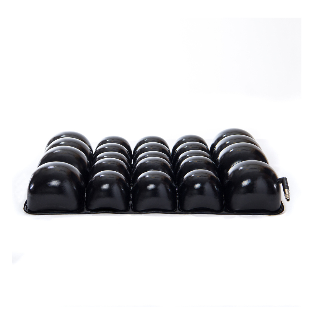 The Protekt® Revel Air Cushion is a black seat cushion with multiple inflatable grid cells, designed for seating support and shown against a white background.