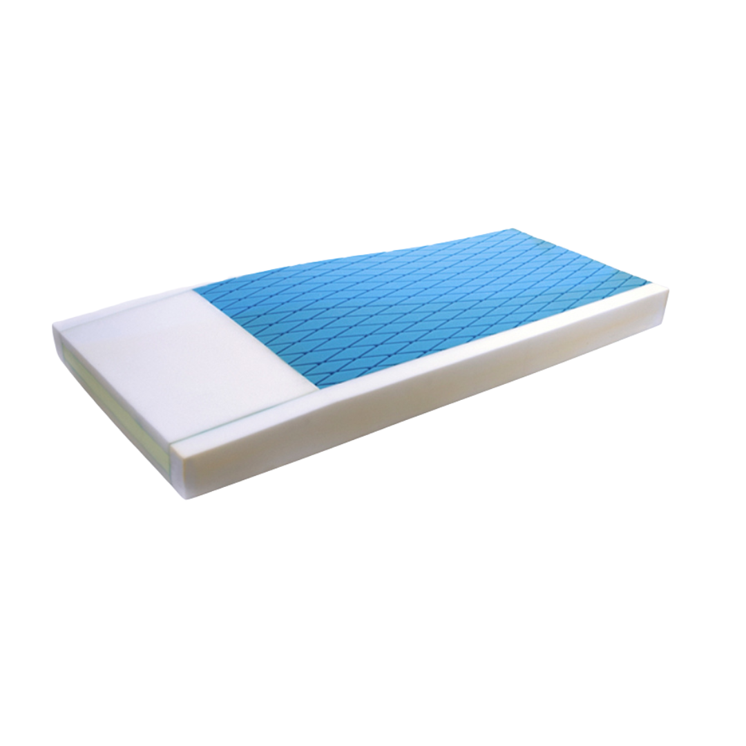 The Proactive Protekt® 300 Pressure Redistribution Foam Mattress features a rectangular shape with a white foam base and blue diamond-patterned top, offering a clean, modern look for enhanced comfort and support.