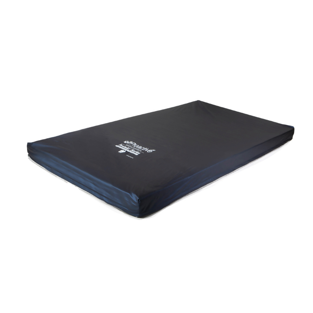 The Proactive Protekt® 300 Pressure Redistribution Foam Mattress, rectangular and black with a smooth surface, white text, and a logo near one corner, is displayed against a plain white background.