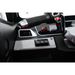 Close-up of the Green Transporter Q Express Fully Enclosed Scooter dashboard featuring an air vent, three control buttons, a partial handlebar, and a digital display illuminated with the M-Warrior logo in red.
