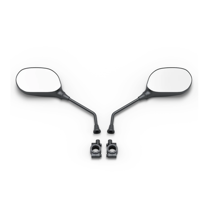 The Rearview Mirror For Whill Model R includes two black mirrors with mounting brackets, symmetrically displayed on a white background—ideal as rearview mirrors for your WHILL Model R Mobility Scooter.