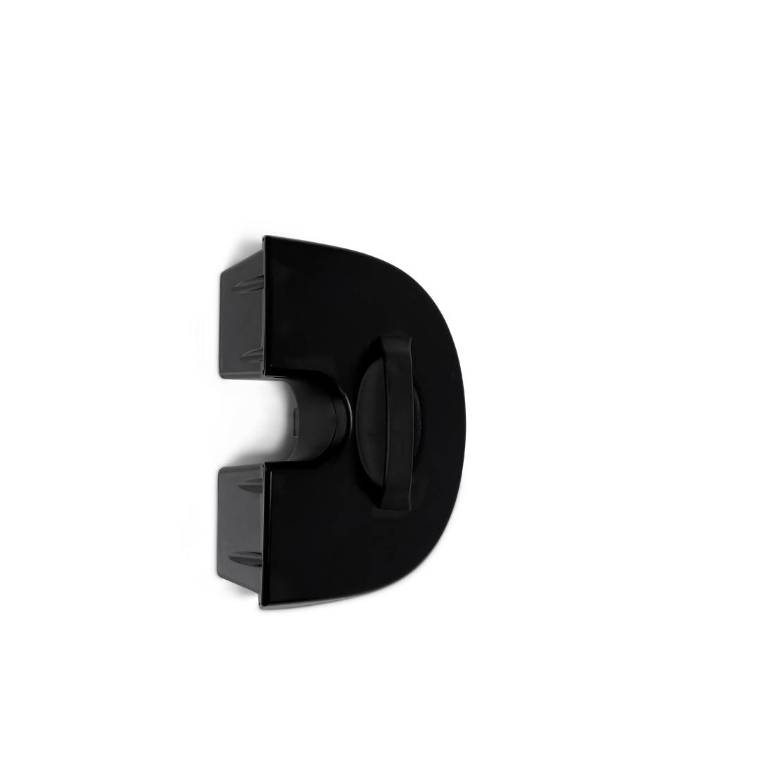 A black, D-shaped plastic part with a handle and two grooves on the left, displayed on a white background—perfect as an OEM-compatible Replacement Part for the ComfyGo Z-4 Mobility Scooter.
