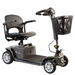 The Reyhee Cruiser Portable Electric Mobility Scooter, FDA-cleared for personal mobility assistance, features a black seat, backrest, and armrests. It offers four wheels, a foldable tiller for compact storage, and includes a front basket.