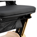 Close-up of a black seat on the Reyhee Flex Electric Folding Mobility Scooter, showcasing cushioned comfort and sturdy metal support. The frame gleams in gold, while the fabric beneath stays elegantly black. Its foldable design combines practicality with style effortlessly.