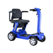 The Reyhee Flex Electric Folding Mobility Scooter is a blue, four-wheel scooter with armrest seats and backrest. It features puncture-free tires and handlebars for smooth rides on any terrain. Its foldable design ensures easy storage without sacrificing comfort or style.