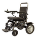 The Reyhee Roamer Folding Long Range Electric Wheelchair features a sleek black and silver design, padded seat, joystick controls, and large rear wheels. Its compact foldable frame ensures FDA-cleared convenience and reliability for daily use.