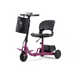 The Reyhee Triad Compact Folding Electric Mobility Scooter is a compact, purple, three-wheeled scooter with a black seat, a storage bag on the handlebars, user-friendly controls, and a sturdy frame. Its Swap & Go Battery System ensures youre always ready for your next journey.