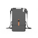 The sleek, minimalist design of the Rhythm P2-S4 Portable Oxygen Concentrator can be compared to a gray backpack with black straps and a front leather-like accent. This modern device features a rectangular shape and includes a small white tag at the top, all set against a plain white background.