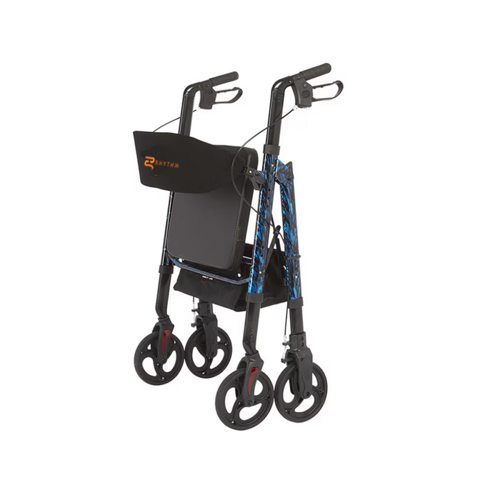 Rhythm Regal Bariatric Aluminum 4-Wheel Rollator with Universal Height Adjustment Blue Folded