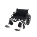 The Rhythm Array HD Extra Wide Bariatric K7 Wheelchair, with its 600 lb weight capacity, features a durable carbon steel frame along with comfortable padded armrests. It includes detachable footrests and large rear wheels, making it robustly designed for supporting higher weight capacities while providing a wide seat and black finish.