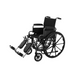 The Rhythm Flow K1 Portable Wheelchair with Desk-Length Arms is a black manual wheelchair designed for daily use, featuring large rear wheels and smaller front casters. It boasts a durable carbon steel frame, adjustable swing-away footrests, and includes a padded seat and backrest for enhanced portability.