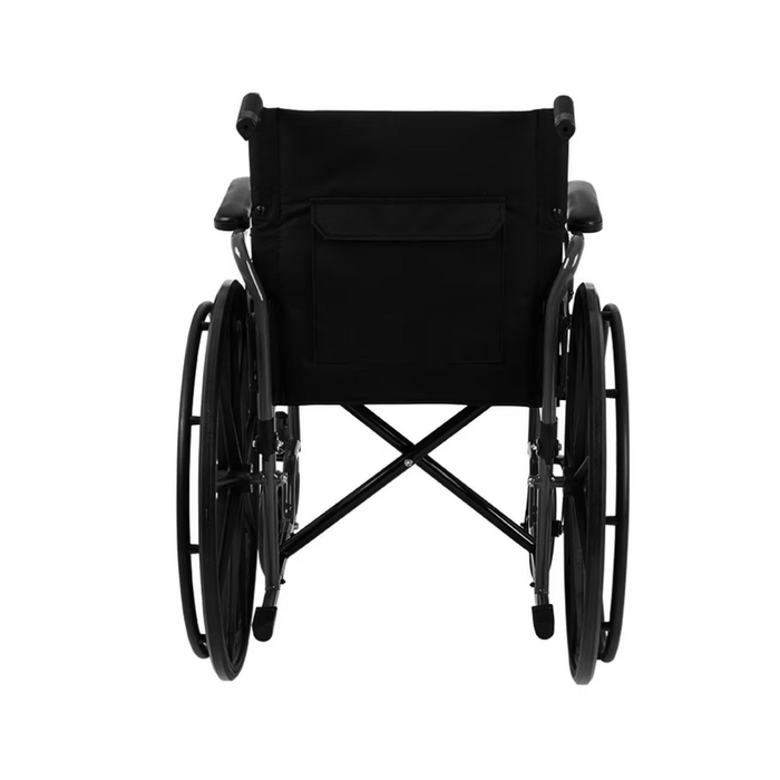 Back of the Rhythm Flow K1 Portable Wheelchair with Desk-Length Arms