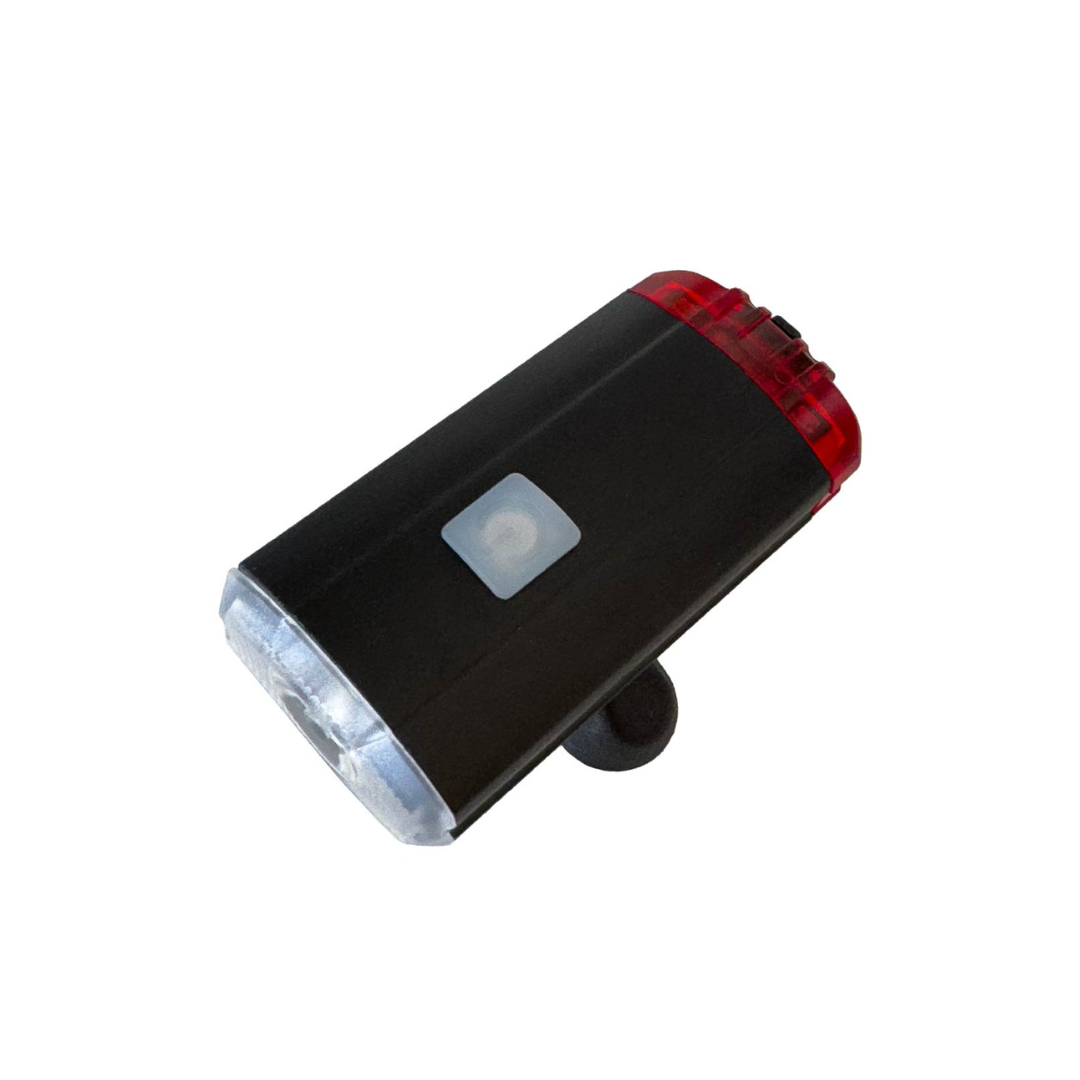 The Light For The Rollz Air Rollator is a compact black and red rectangular LED with a transparent front lens and a gray top power button, attachable as a flashlight, shown against a white background.