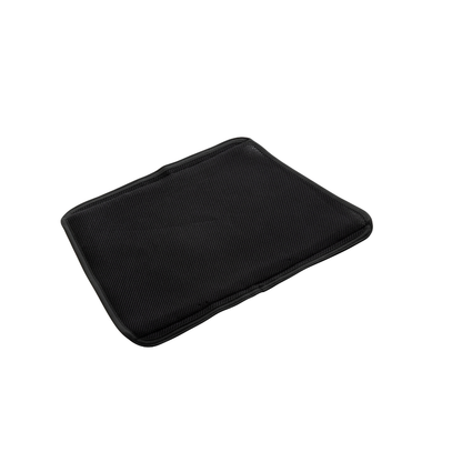 A black, rectangular padded Seat Cover For Rollz Air Rollator, possibly offering ergonomic support similar to a rollator padded backrest, is pictured against a white background.