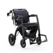 The sleek and modern black Rollz Motion Electric 3-in-1 rollator, transport chair, and powerchair offers padded seating, support, and style. With three wheels, control handlebars, and a storage bag underneath, it ensures both functionality and aesthetics as a standout mobility aid.