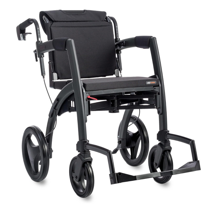 The Rollz Motion 2-in-1 Rollator Walker and Wheelchair offers a lightweight design with foldable armrests, footrests, and four wheels. Its sleek look, padded backrest, and seat ensure comfort and ease of use for those prioritizing functionality without sacrificing style.