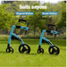 Two blue Rollz Motion 2-in-1 walkers rest on the grass, framed by trees. Text reads: Suits anyone. Regular: 53 - 63. Small: 411 - 61. Ideal for those seeking a versatile walker and wheelchair combo.