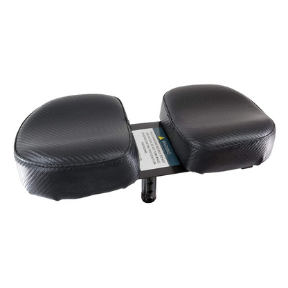 The Roscoe Portable Lightweight Rolling Knee Walker features two black, cushioned wedge pads on a central support bar, providing ergonomic seating for enhanced comfort with this mobility aid.
