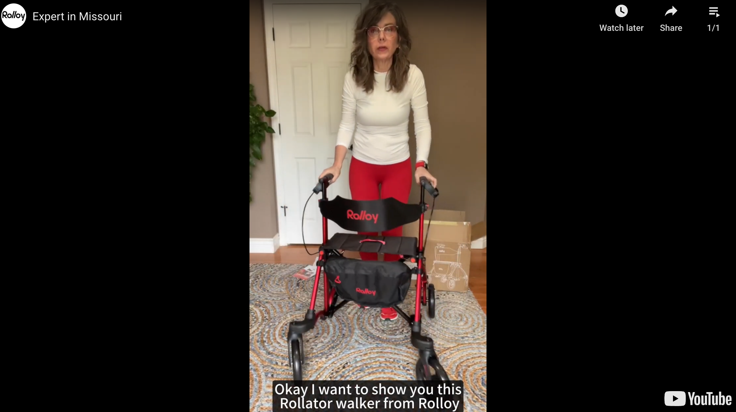 Load video: watch a user from Missouri unbox and use the Rolloy walker