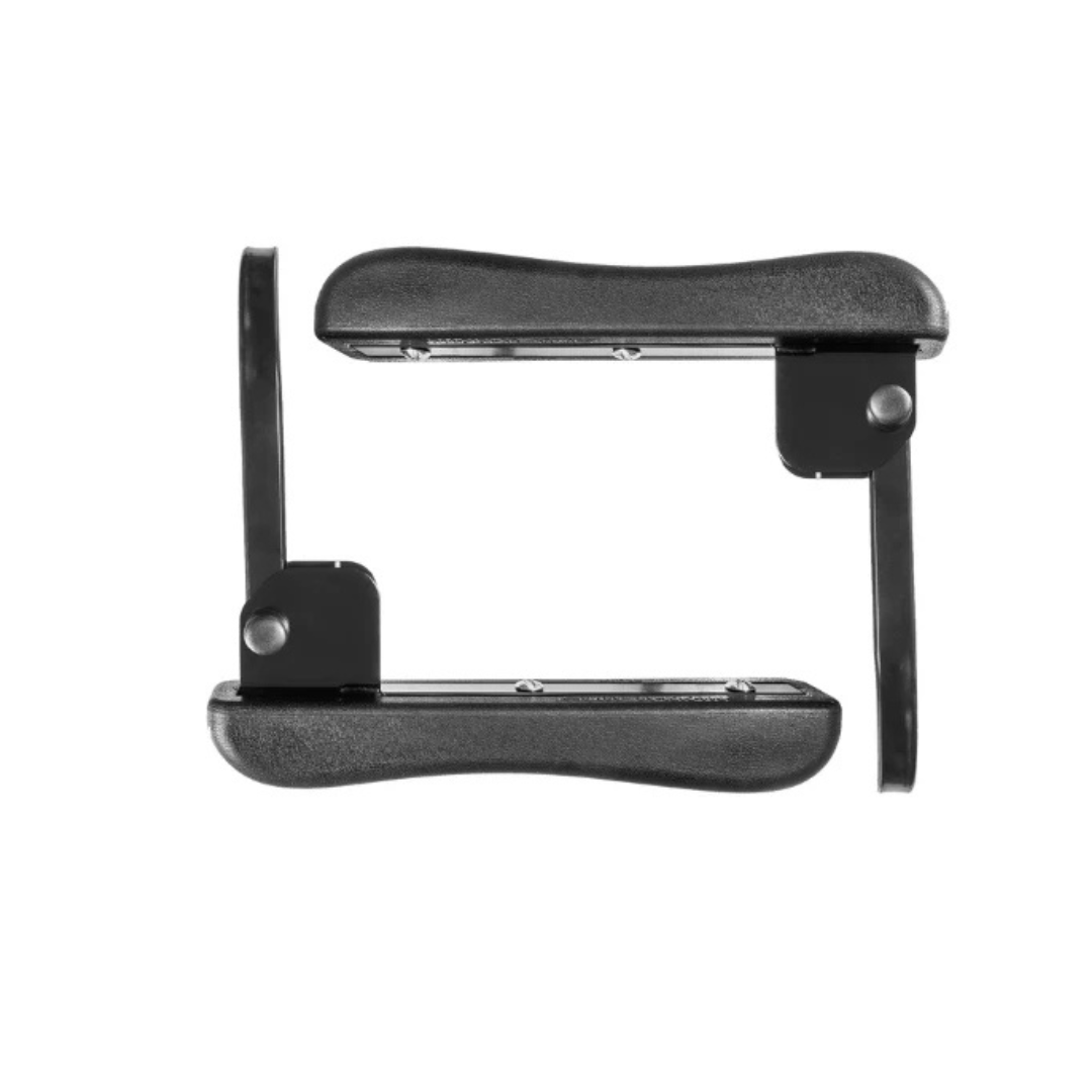 The FreeRider Armrests For Luggie Scooters are displayed from above on a white background, with both sections open in an incomplete rectangle, highlighting their adjustable design reminiscent of mobility scooter accessories.